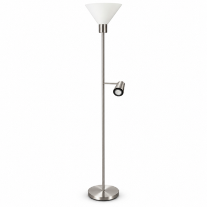 IKEA FLUGBO Floor Uplighter & Reading Lamp – Nickel-Plated / White – 180 cm