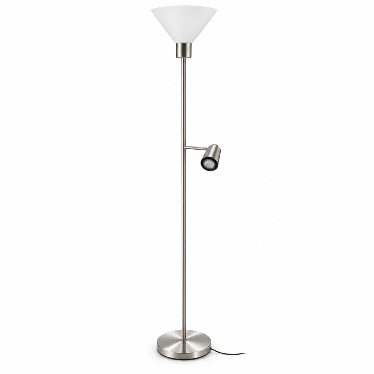 IKEA FLUGBO Floor Uplighter & Reading Lamp – Nickel-Plated / White – 180 cm