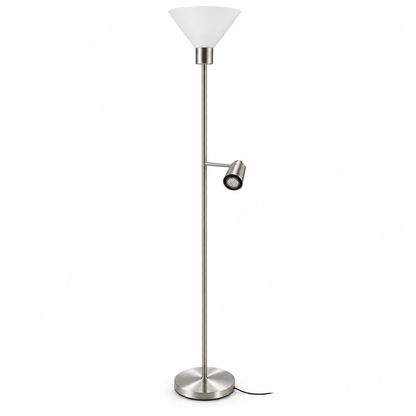IKEA FLUGBO Floor Uplighter & Reading Lamp – Nickel-Plated / White – 180 cm