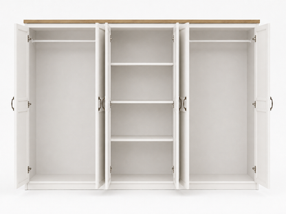 Home Box Glorenza King Bedroom Set with 6-Door Mirrored Wardrobe | Whitewash & Oak, 180x200 cm