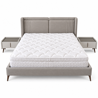 Homes r Us Complete King Bedroom Set with Myra Bed, Mattress & New Selena 6-Door Wardrobe – 180 × 200 cm – Cream & Beige
