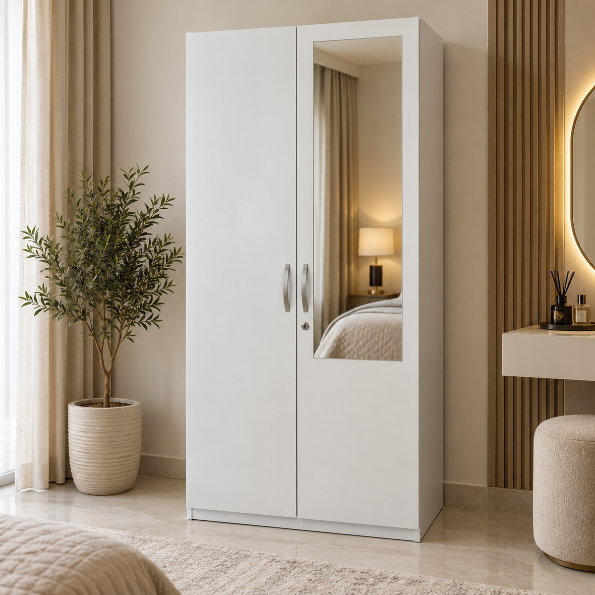 Home Box Kulltorp Plus 2-Door Wardrobe with Mirror & Lock – White – 80 × 52 × 182 cm