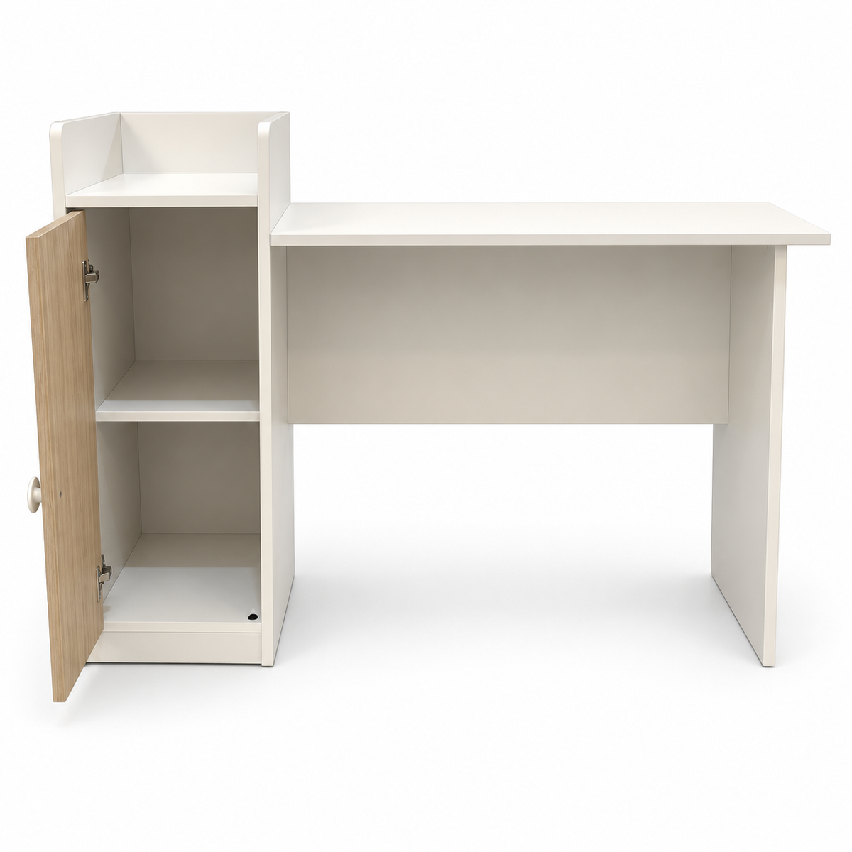 Home Box Study Desk with 1-Door Storage Cabinet & Open Shelf – White & Natural Oak