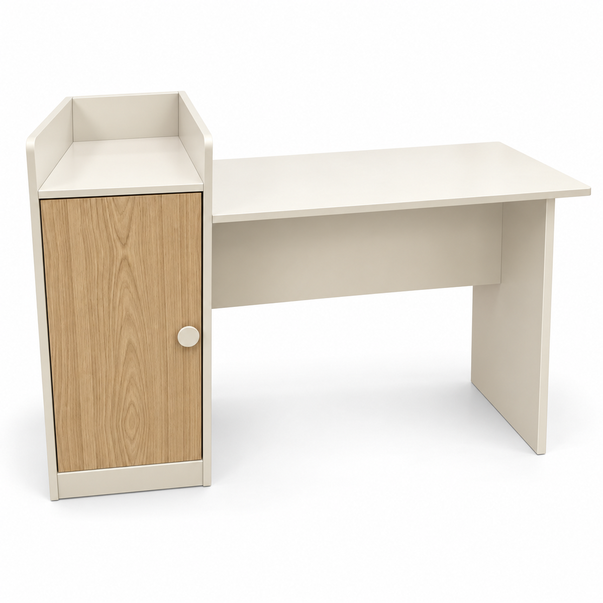 Home Box Study Desk with 1-Door Storage Cabinet & Open Shelf – White & Natural Oak