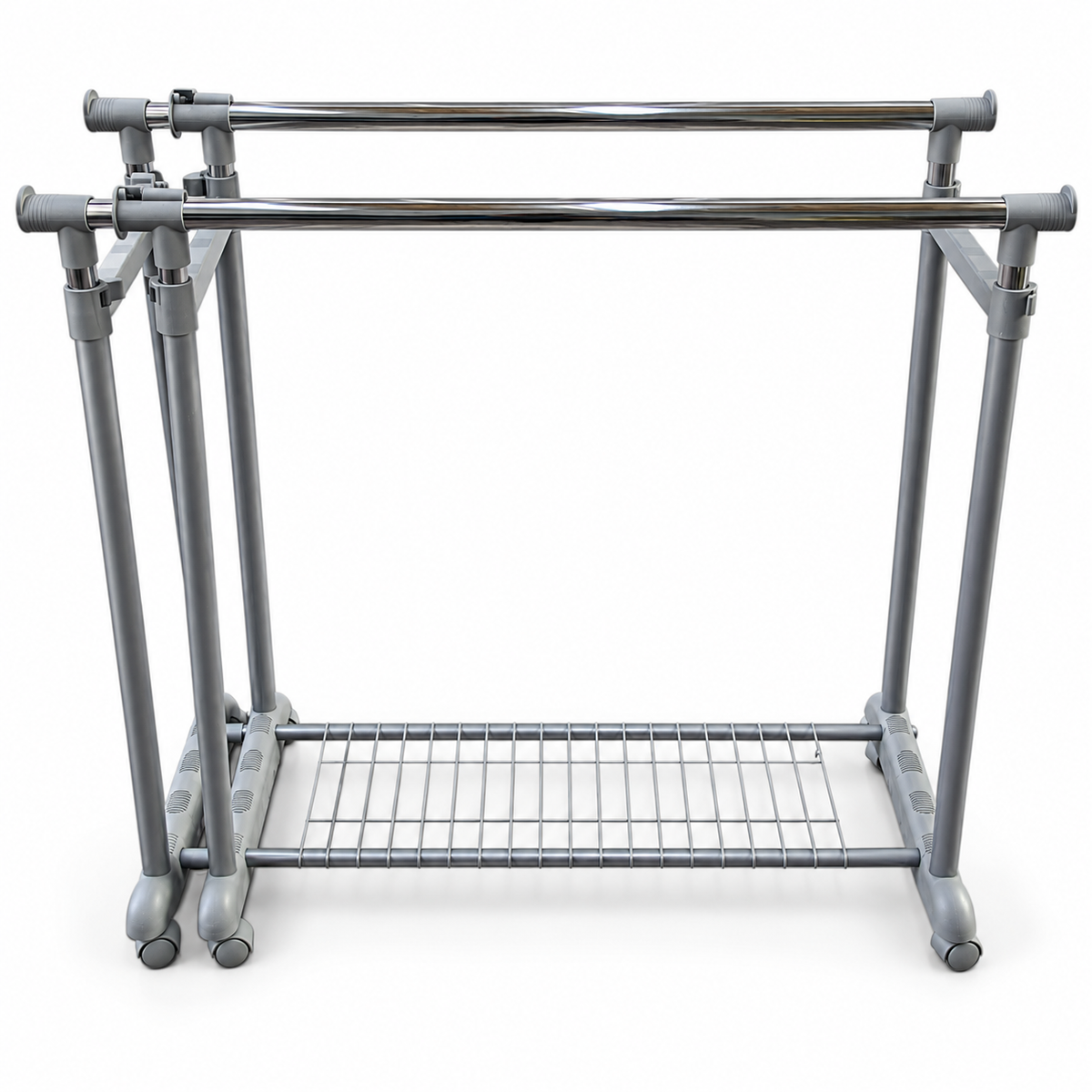 Brightline Double Rod Adjustable Garment Rack with Wheels & Bottom Shelf – 80 × 41 × 160 cm
