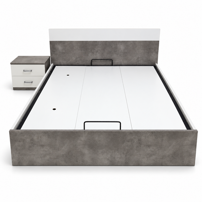 Danube Home Michigan 180×200 King Hydraulic Storage Bed with Mattress & 1 Bedside Table – White/Grey