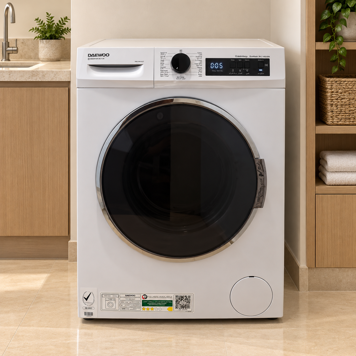 Daewoo DWD-9W1412IT 9KG Front Load Inverter Washing Machine – 1400 RPM – White