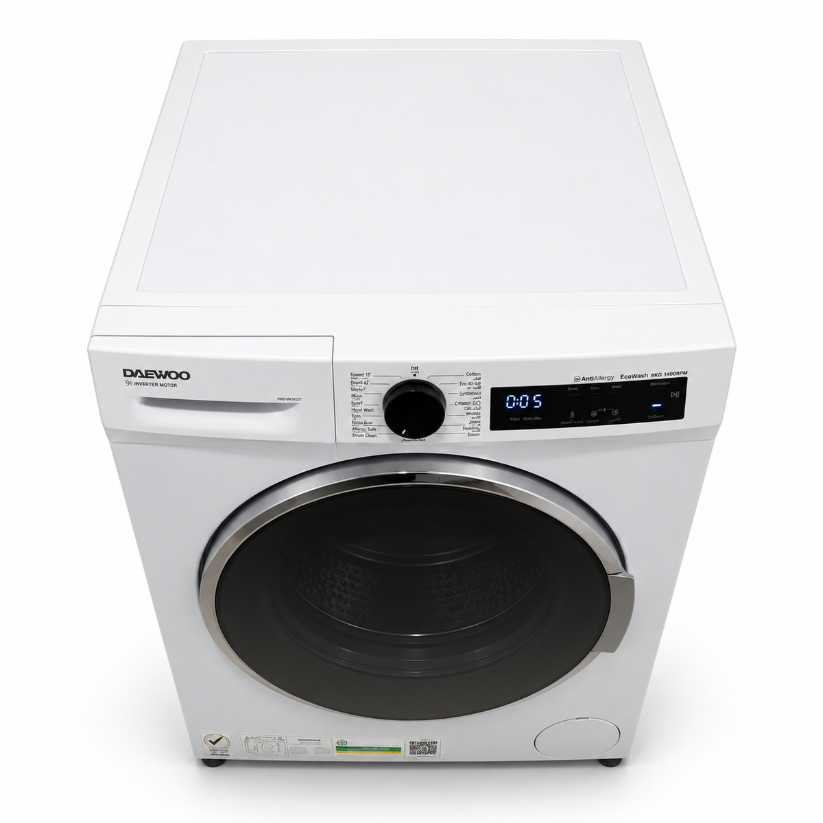 Daewoo DWD-9W1412IT 9KG Front Load Inverter Washing Machine – 1400 RPM – White