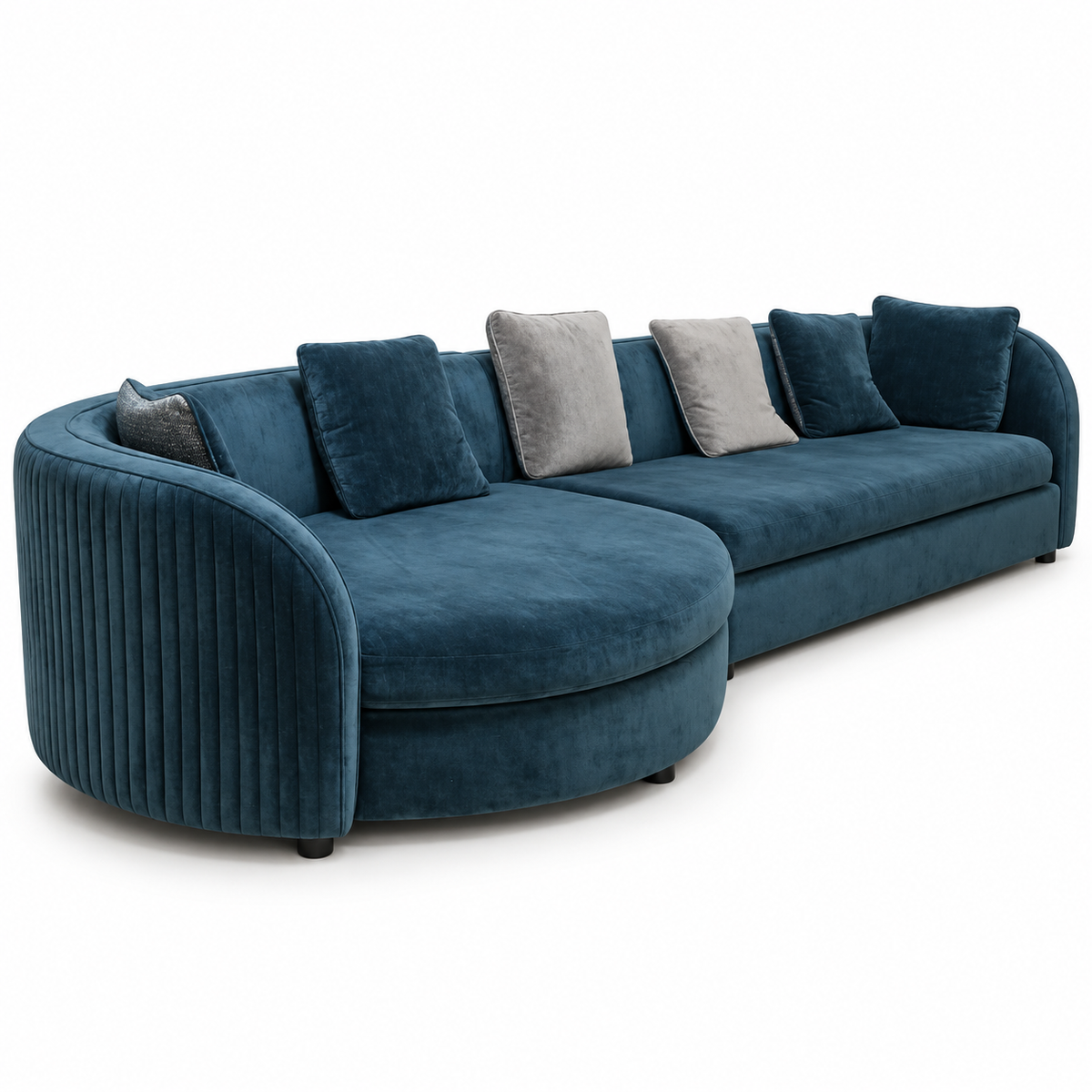 Marina Curve 6-Seater Velvet Curved Corner Sofa with Chaise – 290 cm – Deep Teal Blue