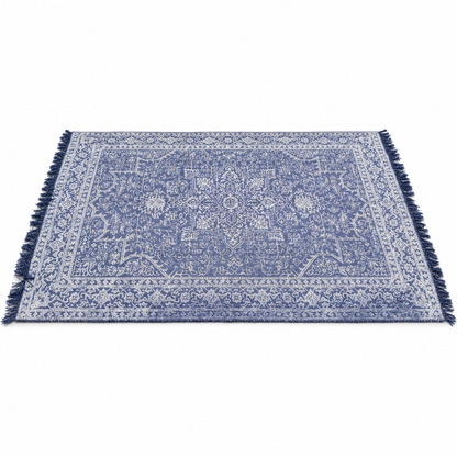 Home Box Persian-Style Floral Medallion Rug with Fringe – Dusty Blue & Ivory – 200 × 300 cm