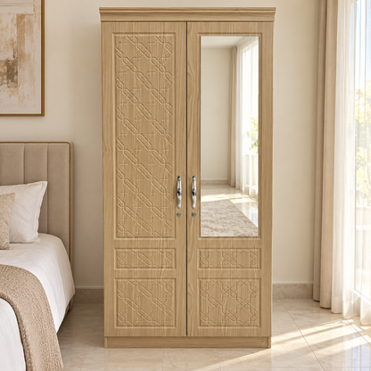 Home Box Rio 2-Door Wardrobe with Mirror – 81 × 47 × 190 cm – Natural Oak