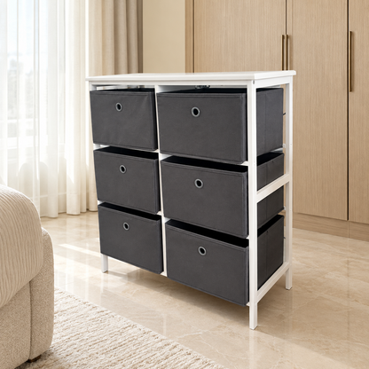 YITAHOME 6-Drawer Fabric Storage Dresser – 80 × 29 × 79 cm – White & Dark Grey