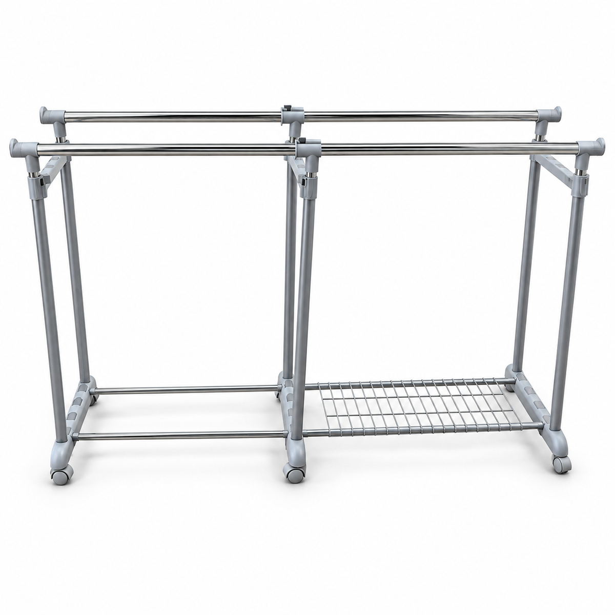 Brightline Double Rod Adjustable Garment Rack with Wheels & Bottom Shelf – 80 × 41 × 160 cm