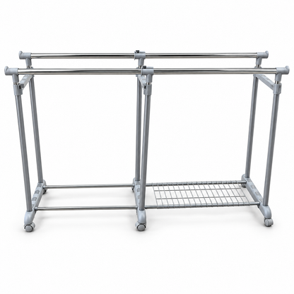 Brightline Double Rod Adjustable Garment Rack with Wheels & Bottom Shelf – 80 × 41 × 160 cm