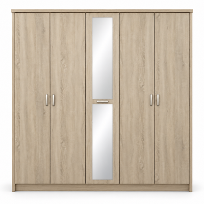 Home Centre 5-Door Wardrobe with Centre Mirror – Light Oak