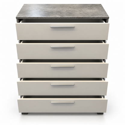 Home Box Patara Chest of 5 Drawers – White & Concrete Grey – 80 × 39 × 111.5 cm