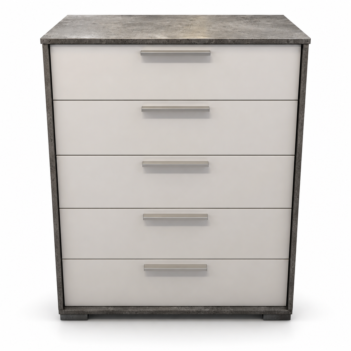 Home Box Patara Chest of 5 Drawers – White & Concrete Grey – 80 × 39 × 111.5 cm