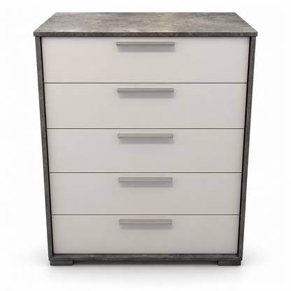 Home Box Patara Chest of 5 Drawers – White & Concrete Grey – 80 × 39 × 111.5 cm