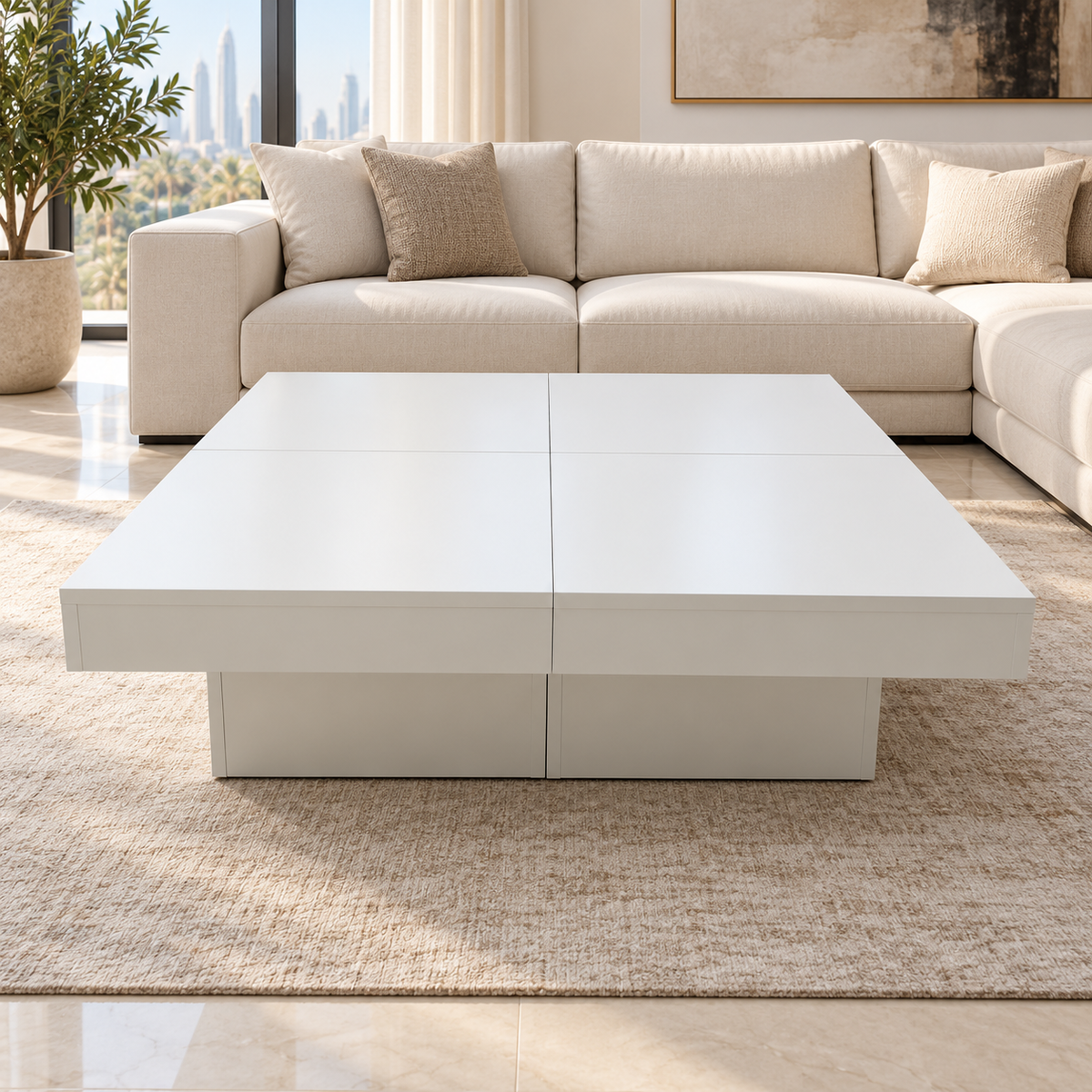 Home Centre 4-Piece Modular Square Coffee Table – White – 90 × 90 × 30 cm