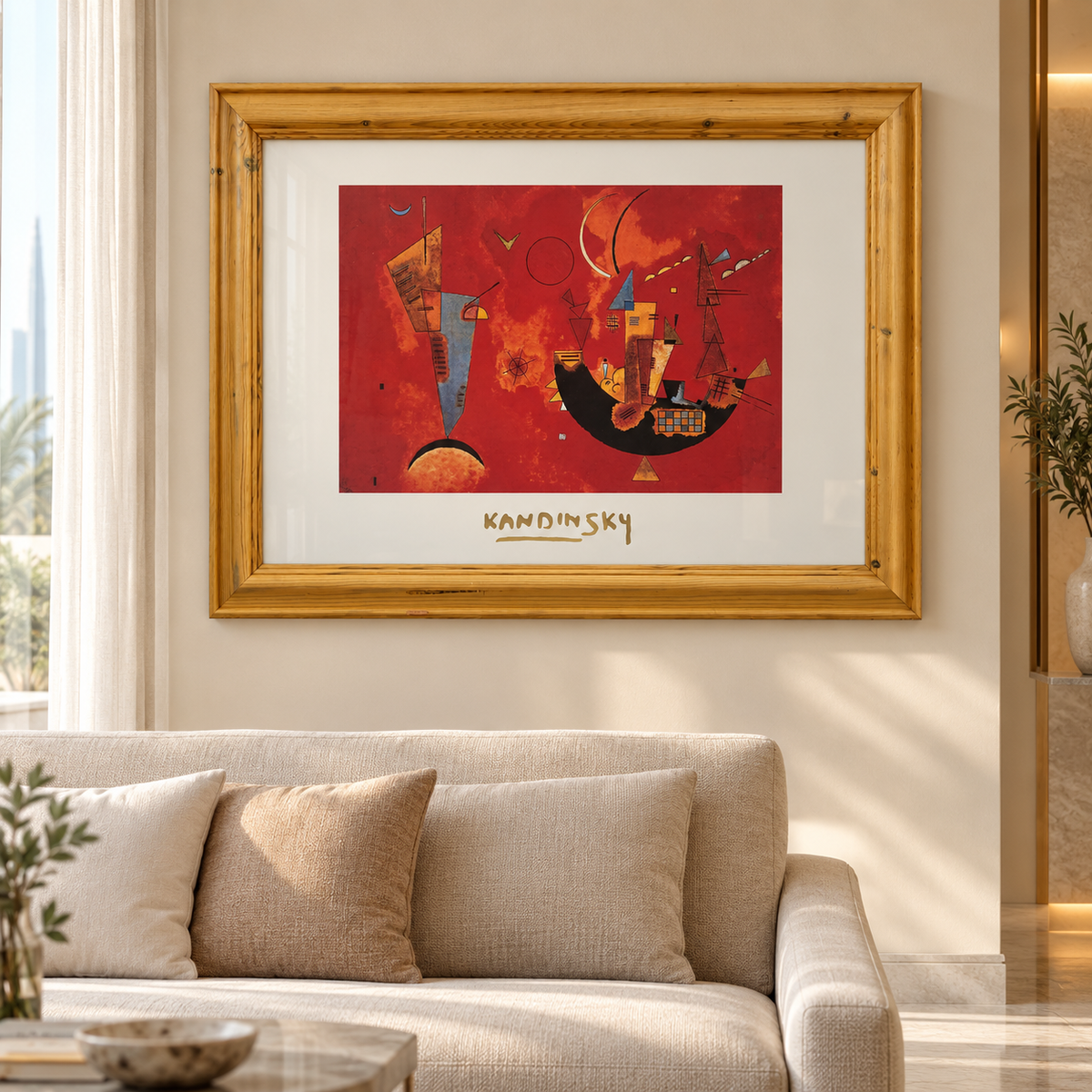 Wassily Kandinsky “Dull Red” Framed Abstract Art Print – Natural Wood Frame