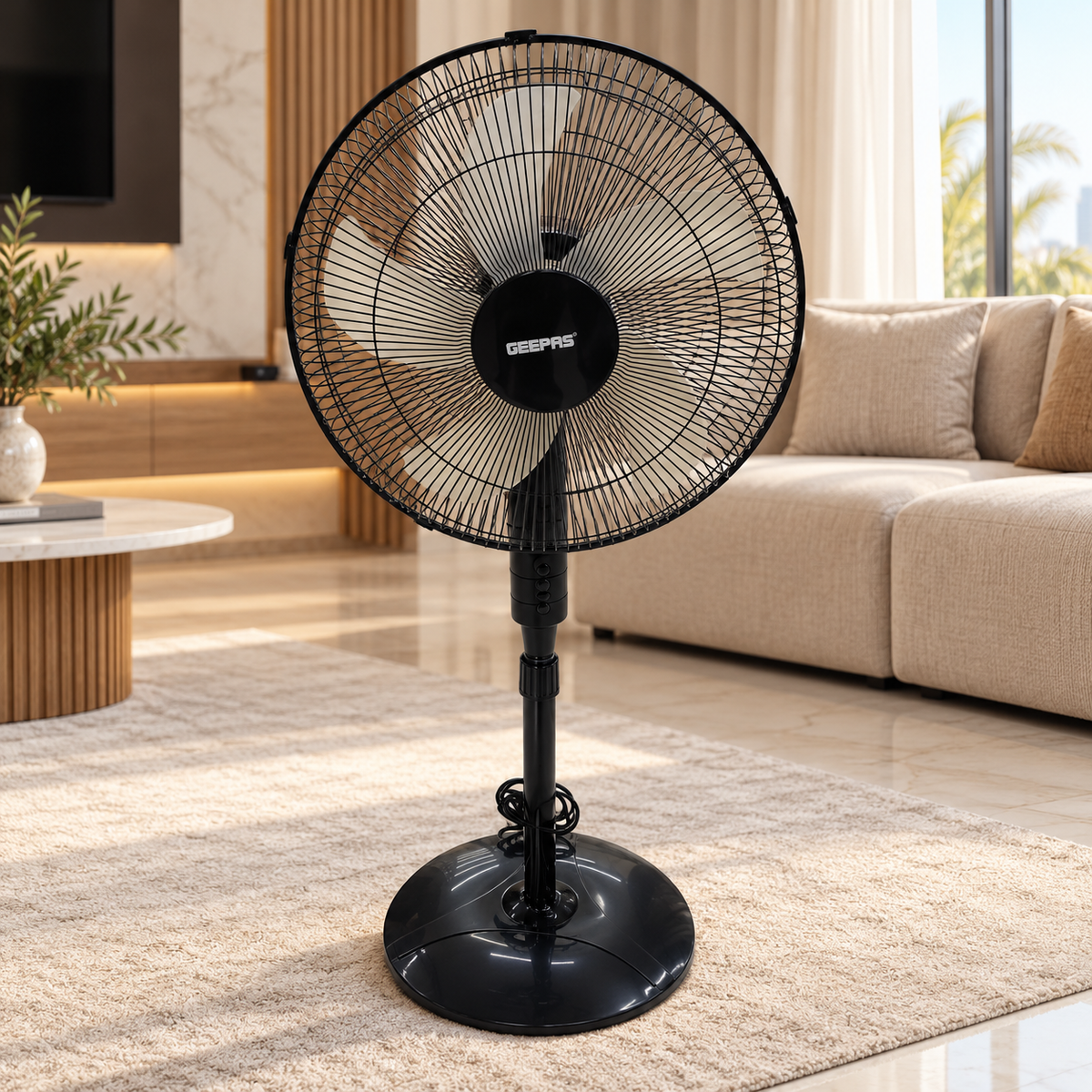 GEEPAS GF9489 16-Inch Stand Fan with Remote Control – 60W – Black