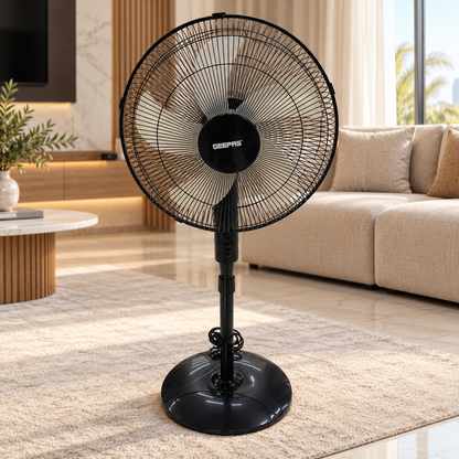 GEEPAS GF9489 16-Inch Stand Fan with Remote Control – 60W – Black