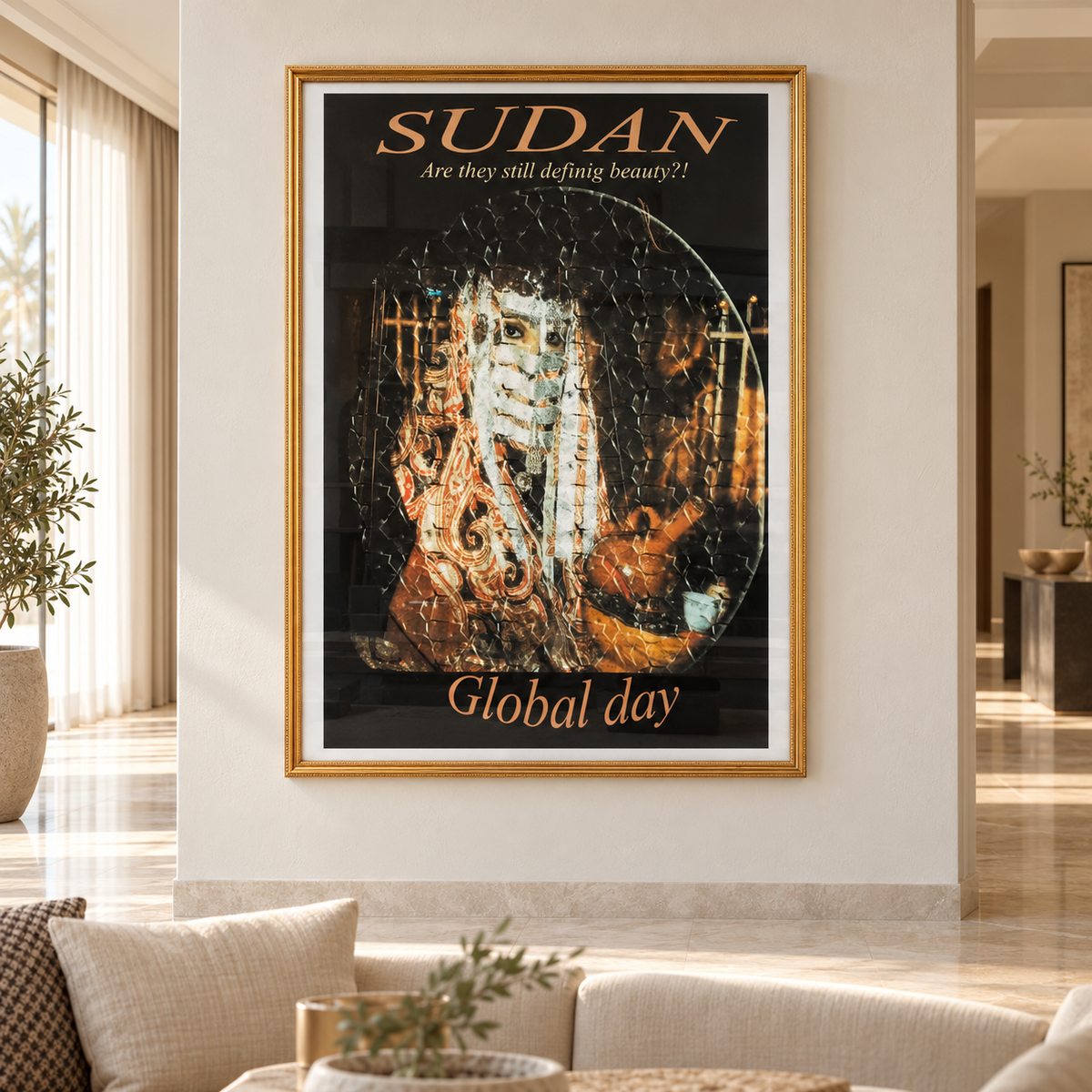 Sudan Cultural Art Framed Wall Poster – Gold Frame – Black & Bronze