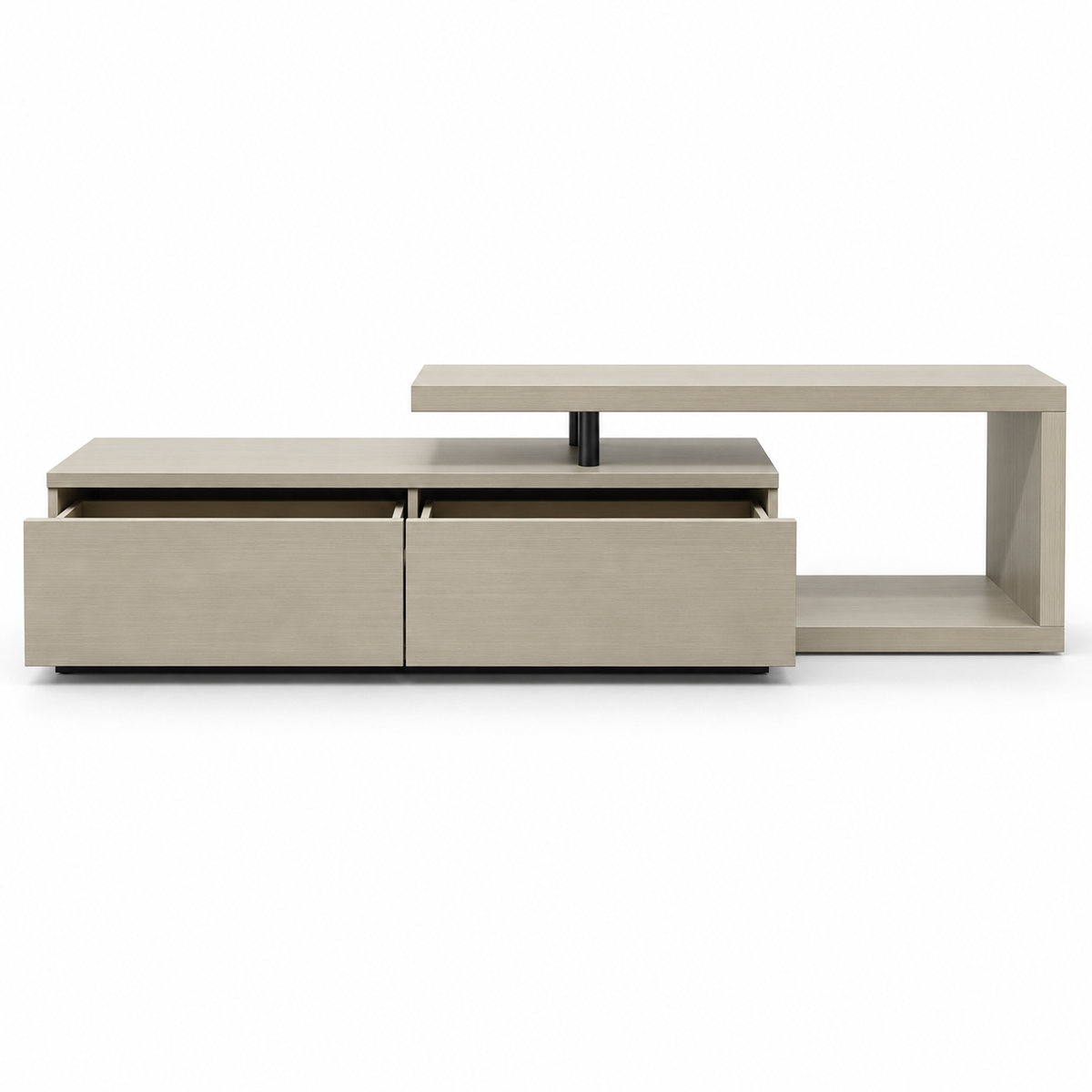 Home Centre Modern Asymmetrical TV Unit with 2 Drawers & Raised Shelf – Light Greige