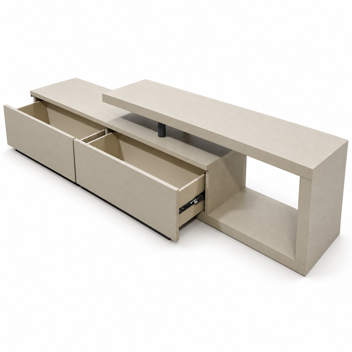 Home Centre Modern Asymmetrical TV Unit with 2 Drawers & Raised Shelf – Light Greige