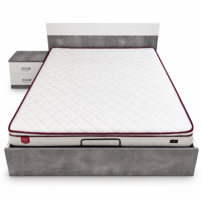 Danube Home Michigan 180×200 King Hydraulic Storage Bed with Mattress & 1 Bedside Table – White/Grey