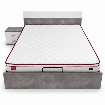 Danube Home Michigan 180×200 King Hydraulic Storage Bed with Mattress & 1 Bedside Table – White/Grey