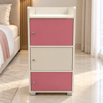 Home Box Kids 3-Door Storage Cabinet with Open Top Shelf – Pink & Ivory