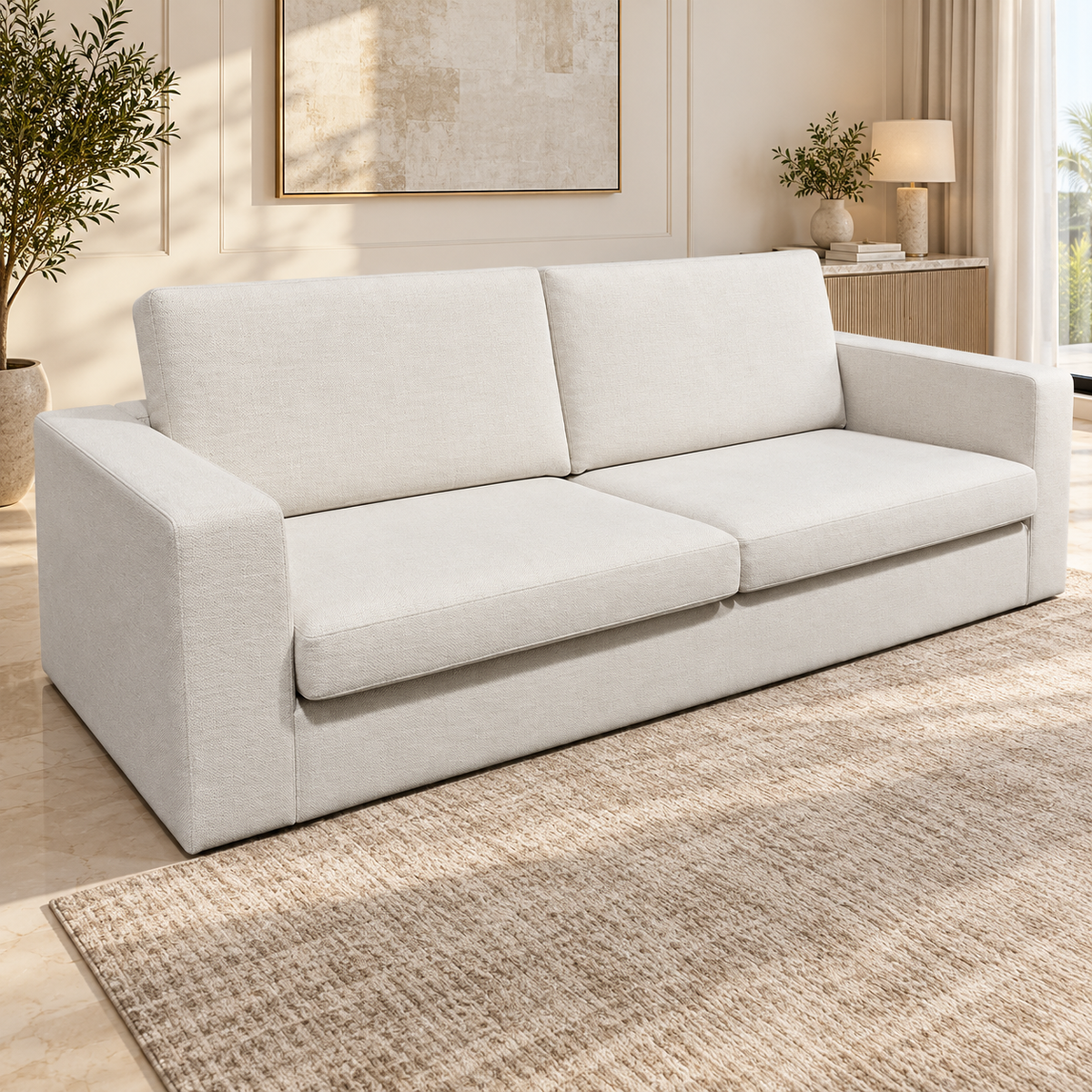 Home Centre 3-Seater Fabric Sofa – Ivory Beige