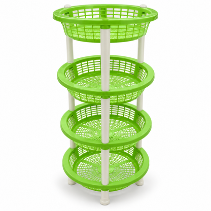 4-Tier Round Plastic Storage Basket Stand – Green & White