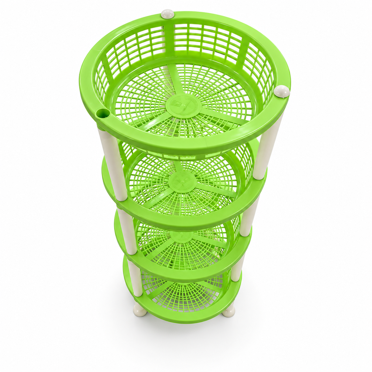 4-Tier Round Plastic Storage Basket Stand – Green & White
