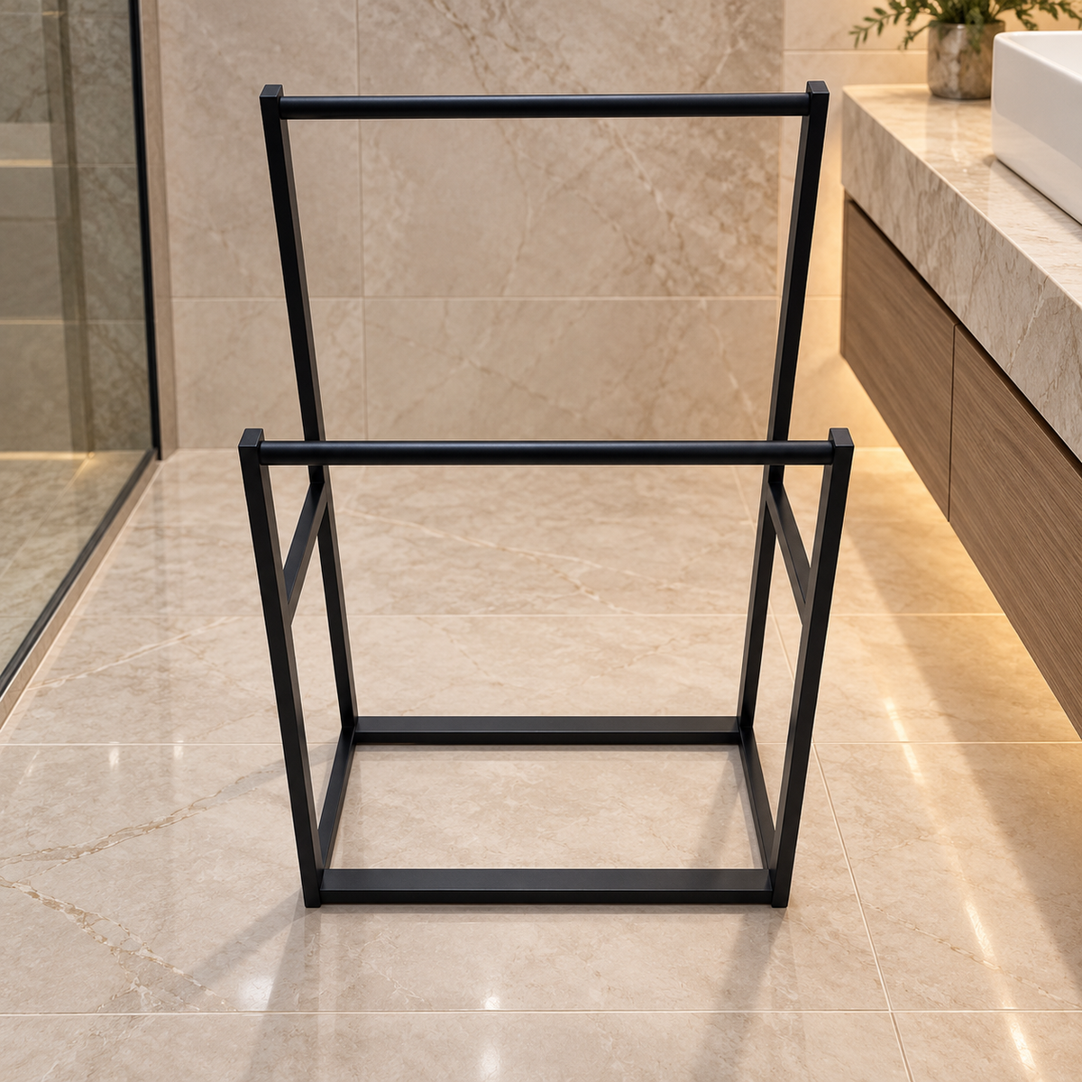 IKEA Freestanding 2-Tier Metal Towel Stand – Matte Black
