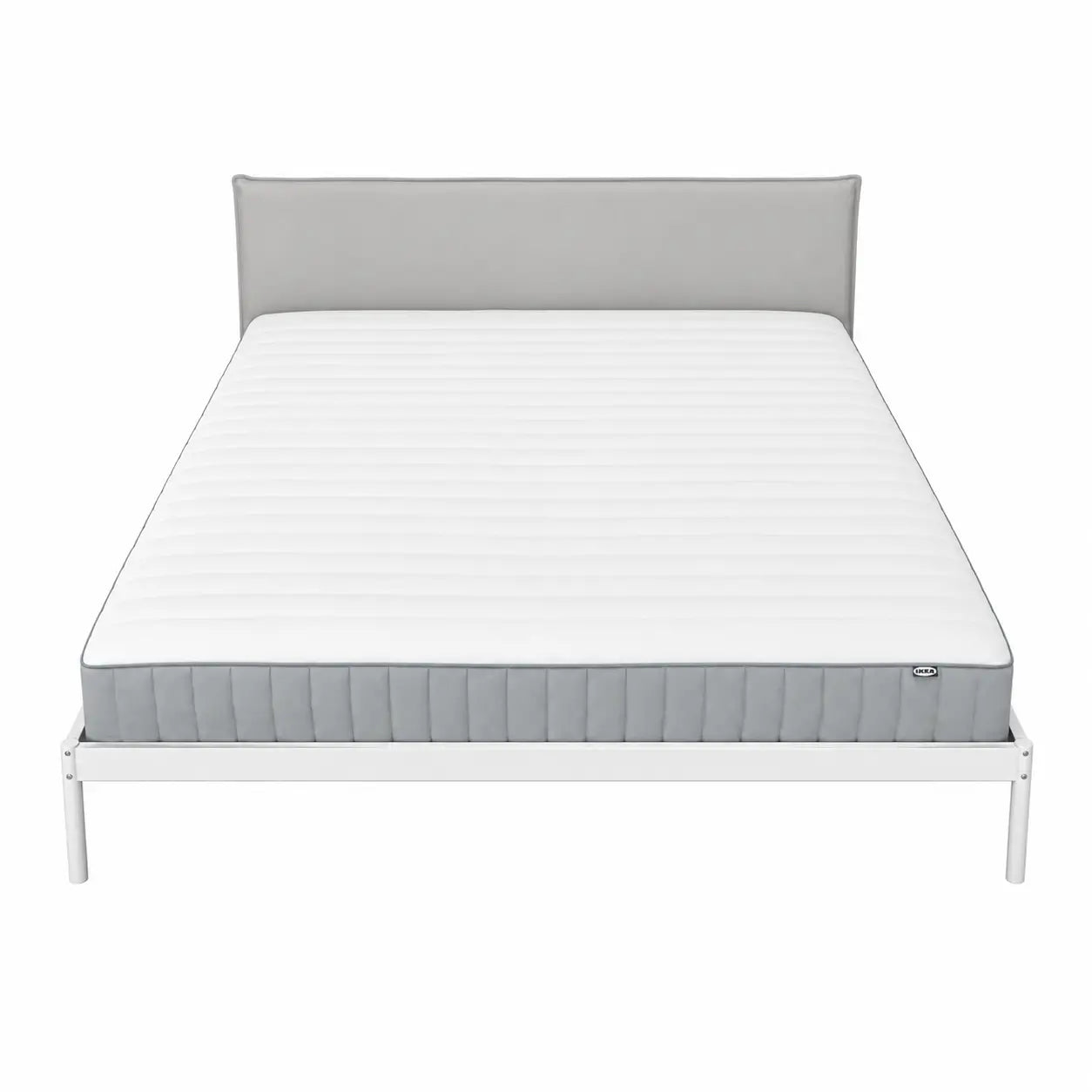 IKEA King Upholstered Bed Set with Mattress | White/Grey, 180x200 cm - used 5 months