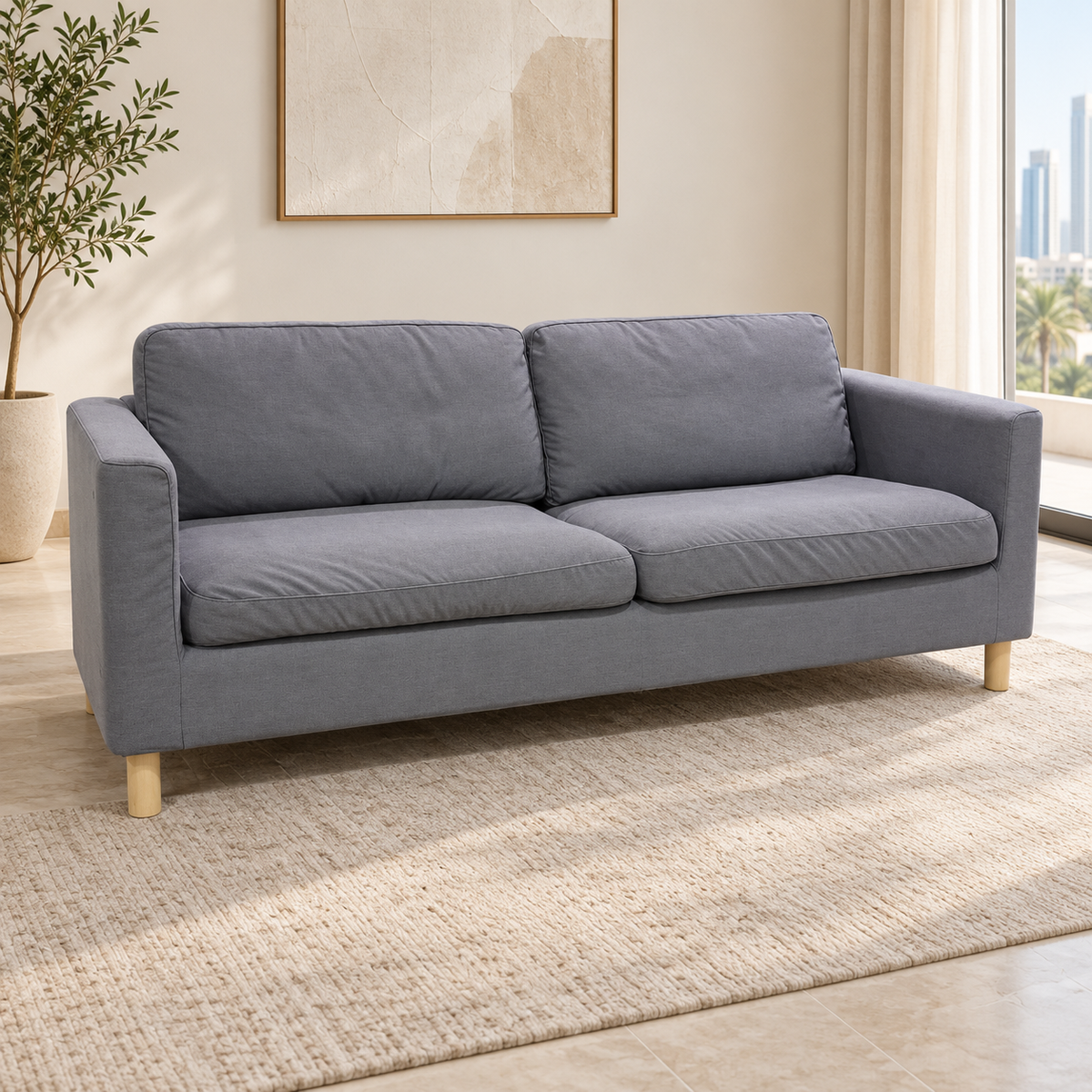 IKEA PÄRUP 3-Seater Fabric Sofa – Grey – 206 × 80 × 86 cm