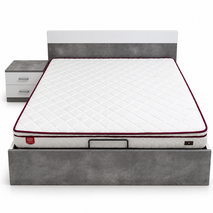 Danube Home Michigan 180×200 King Hydraulic Storage Bed with Mattress & 1 Bedside Table – White/Grey