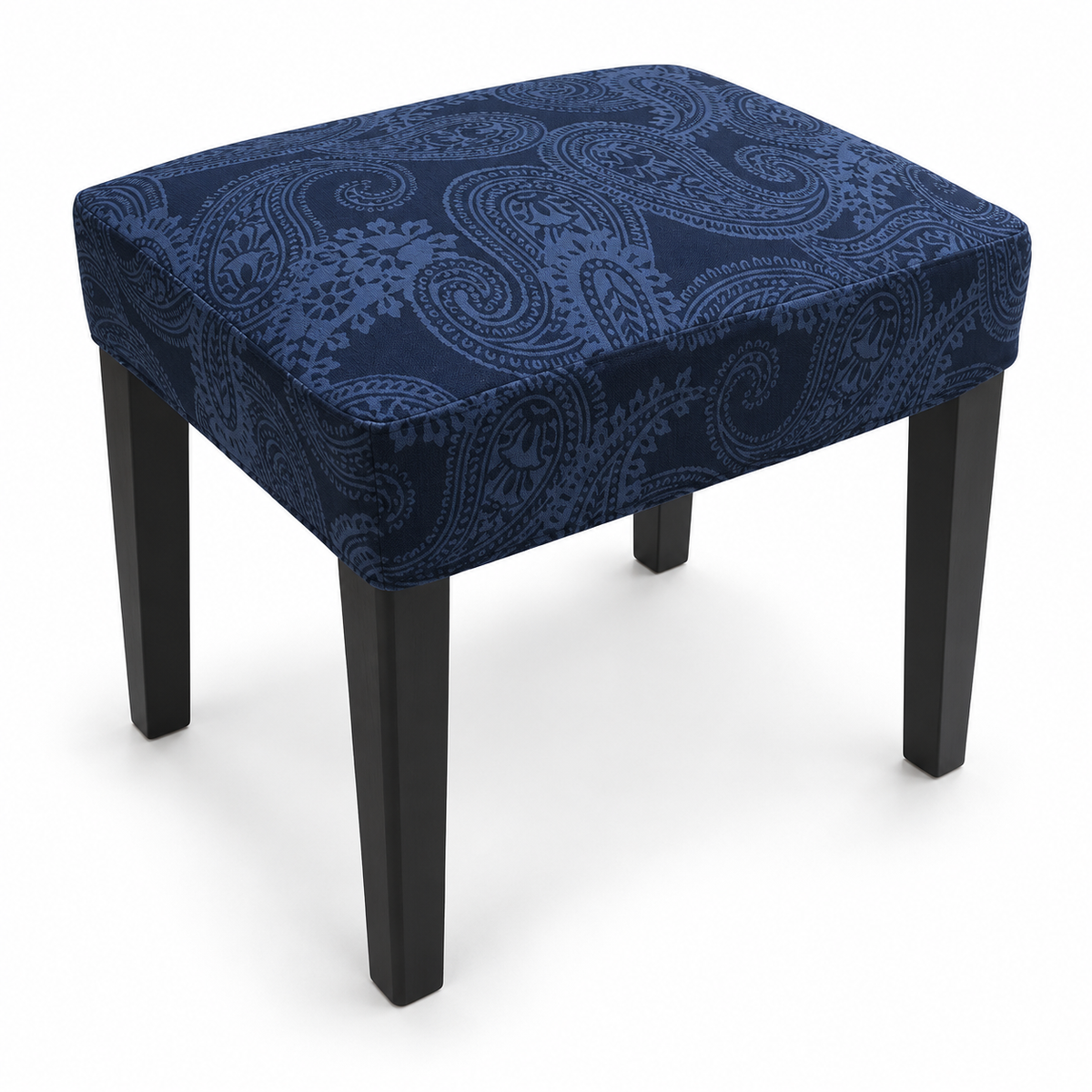IKEA SAKARIAS Upholstered Stool with KVILLSFORS Paisley Cover – Dark Blue & Black – 39 × 51 × 49 cm
