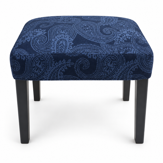 IKEA SAKARIAS Upholstered Stool with KVILLSFORS Paisley Cover – Dark Blue & Black – 39 × 51 × 49 cm