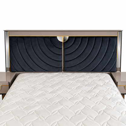 Danube Home Celestia King Bedroom Set with Mattress, 2 Nightstands & Lighted Dresser Mirror – 180 × 200 cm – Navy Blue, Taupe & Gold