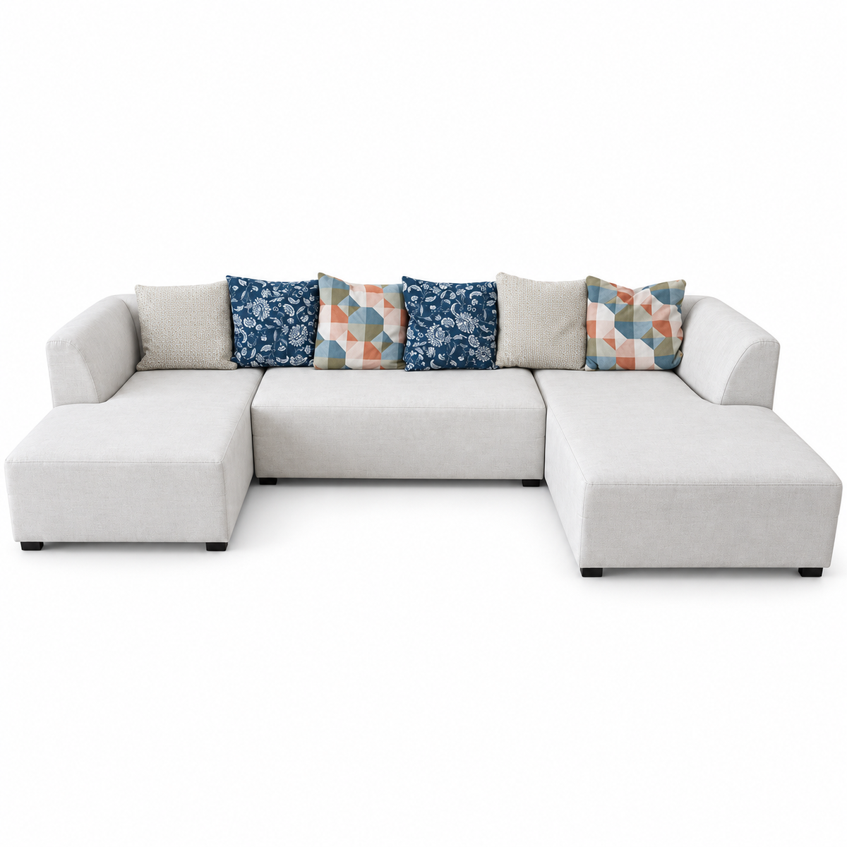Danube Home Ivory U-Shaped Sectional Sofa with Double Chaise & 6 Decorative Cushions