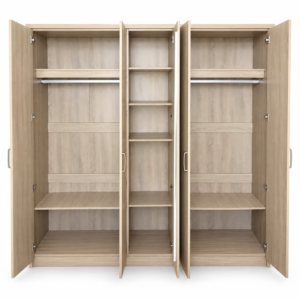 Home Centre 5-Door Wardrobe with Centre Mirror – Light Oak