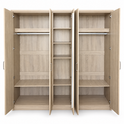 Home Centre 5-Door Wardrobe with Centre Mirror – Light Oak