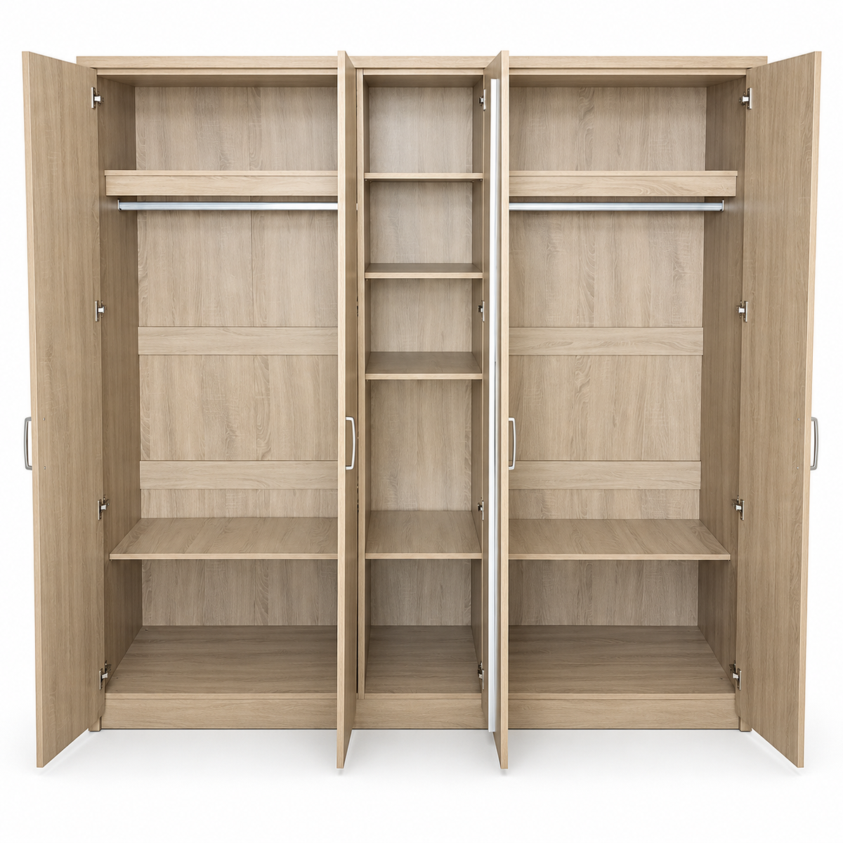 Home Centre 5-Door Wardrobe with Centre Mirror – Light Oak