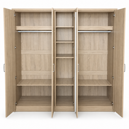 Home Centre 5-Door Wardrobe with Centre Mirror – Light Oak