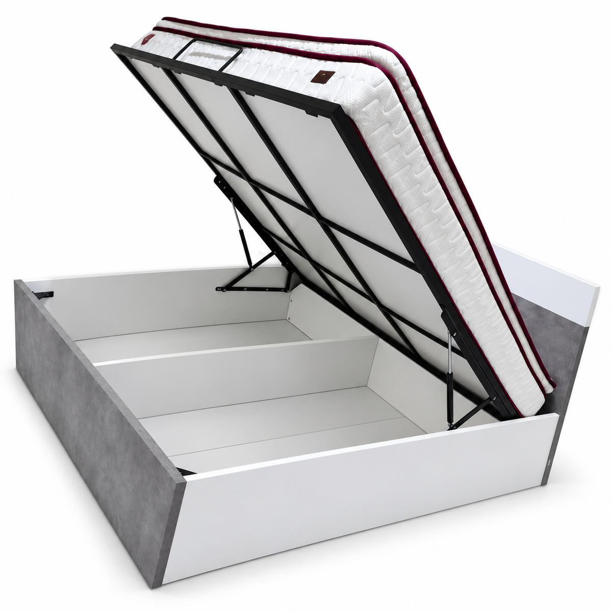 Danube Home Michigan 180×200 King Hydraulic Storage Bed with Mattress & 1 Bedside Table – White/Grey