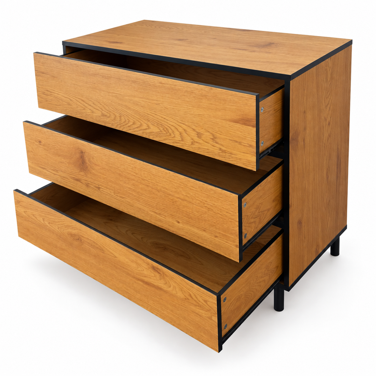 Home Centre Arch Chest of 3-Drawers – 98 × 40 × 78.5 cm – Oak & Black