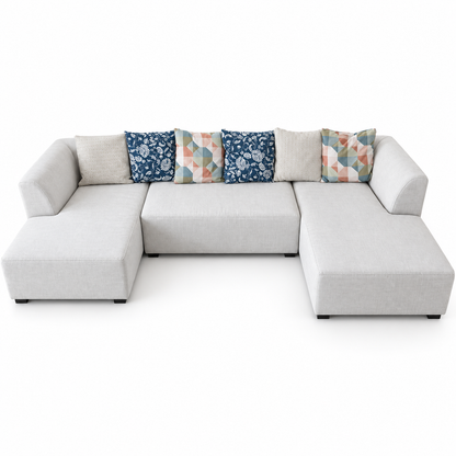 Danube Home Ivory U-Shaped Sectional Sofa with Double Chaise & 6 Decorative Cushions